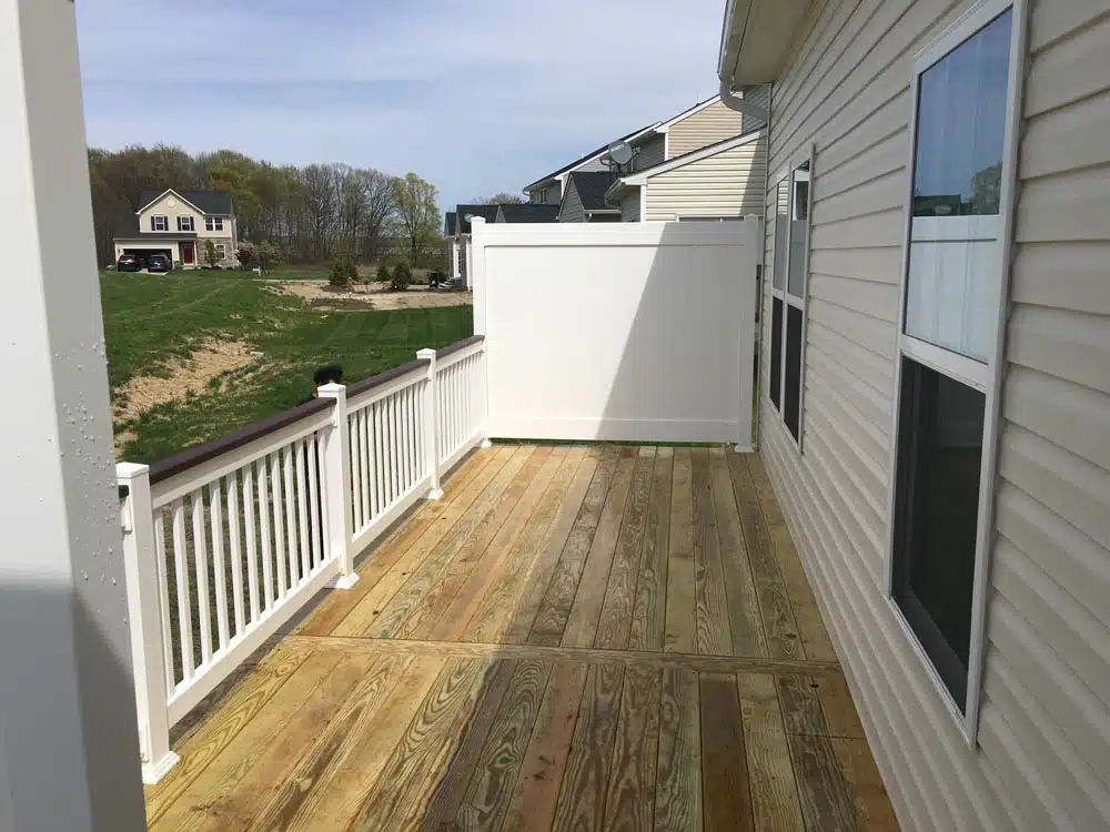 wooden decks with white railing photo - Hen House Decks