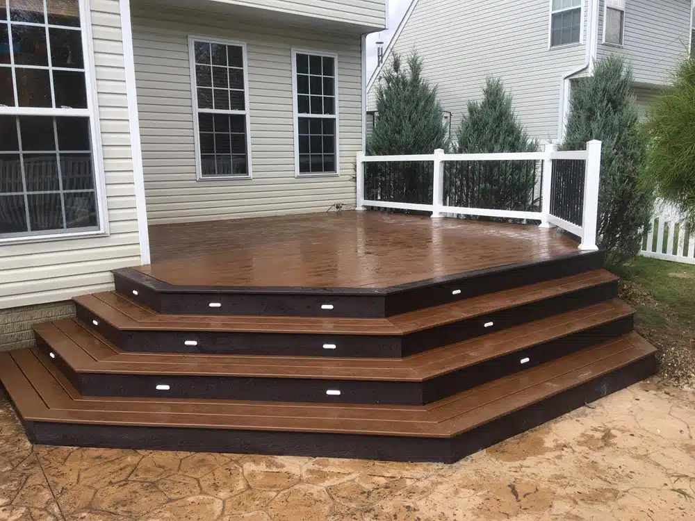 deck stairs with lighting