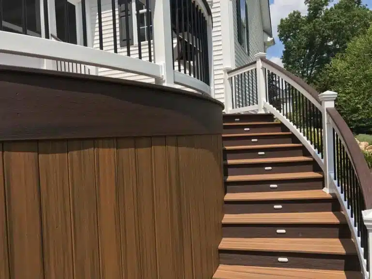 Curved stairs with deck lighting - Deck accesories contractor in Ohio