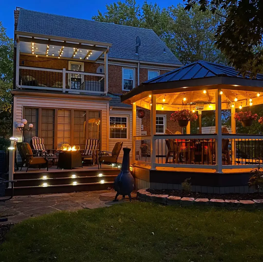 Photo of a gazebo with deck lighting