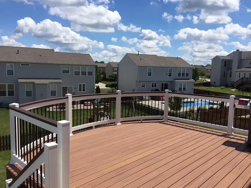 Photo of a custom curved elevated deck.
