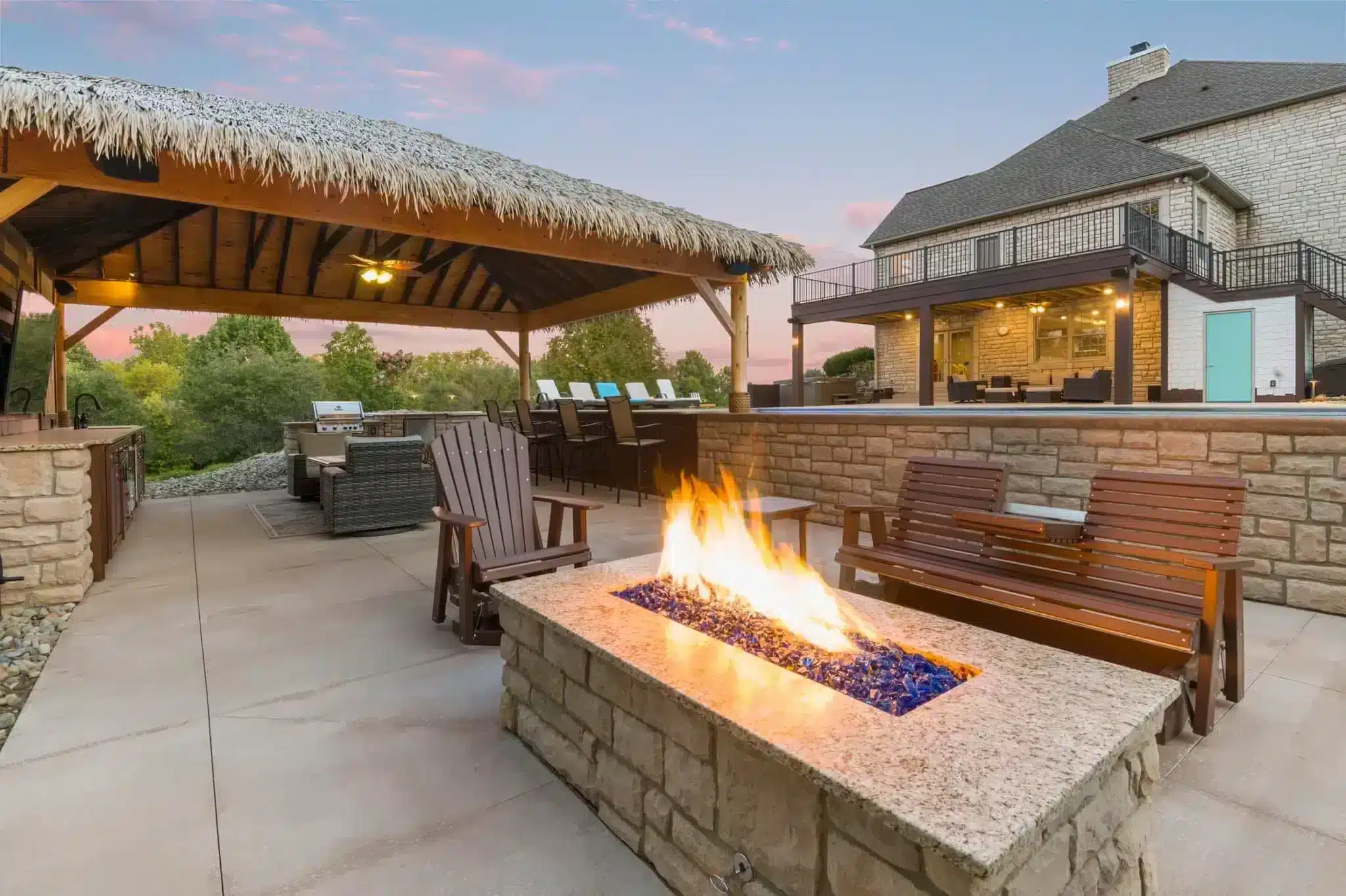 Deck with fireplace ideas - Patio with outdoor fireplace and fire pit