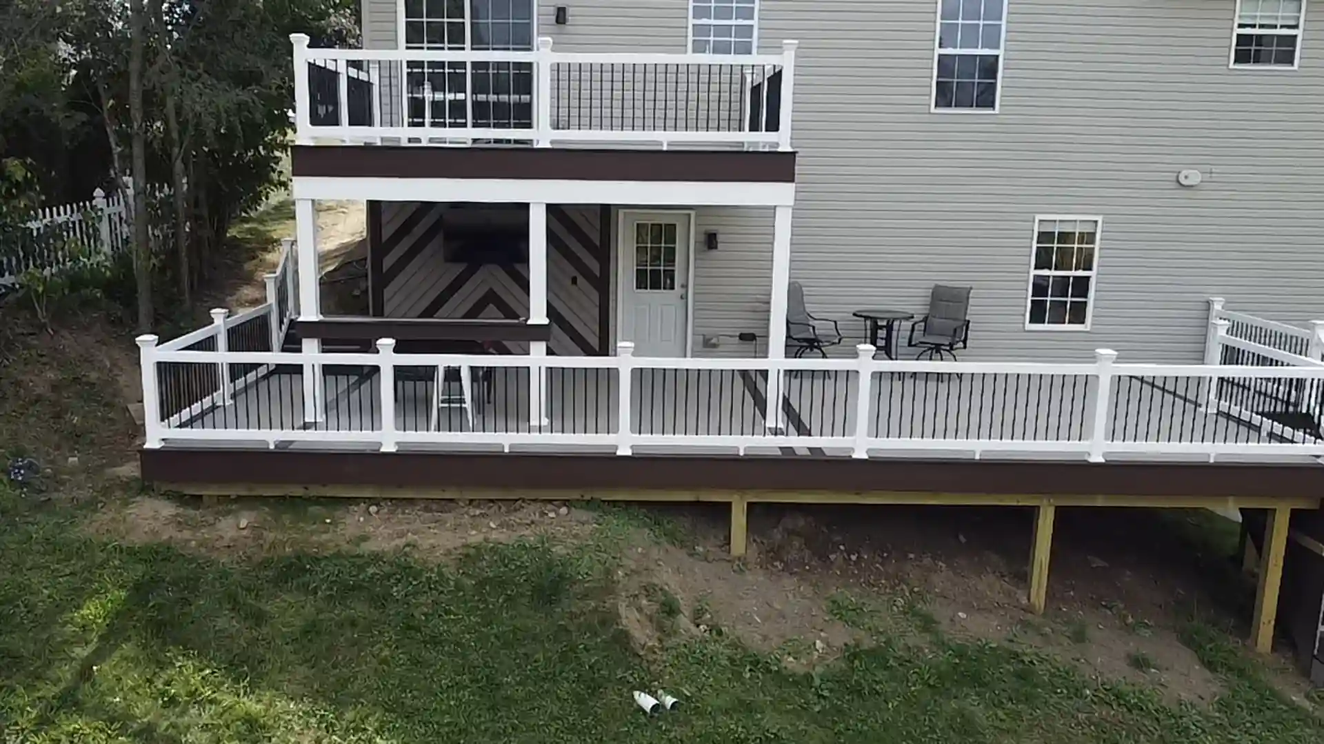 building elevated decks Photo of an elevated deck built on uneven ground.